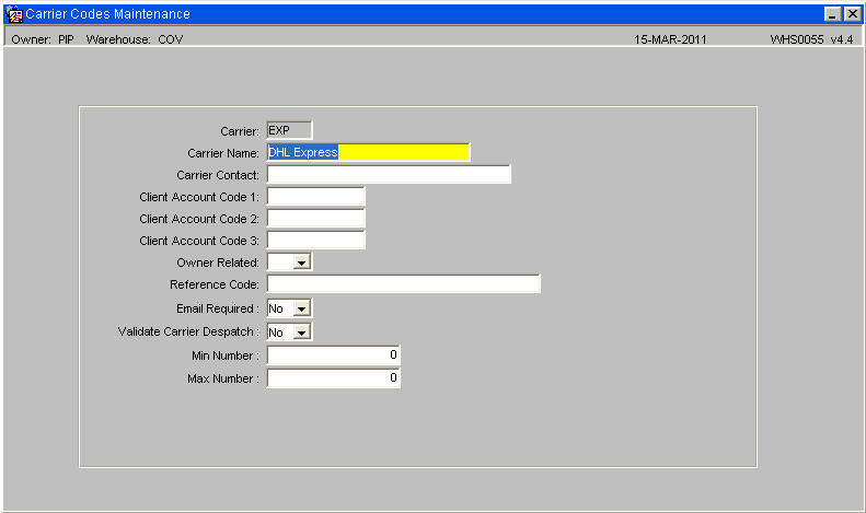 Carrier Codes Maintenance