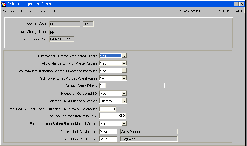 Order Management Control