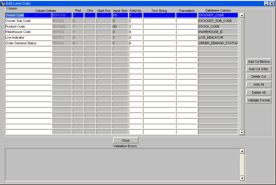 Configuration Screen - Data Elements
