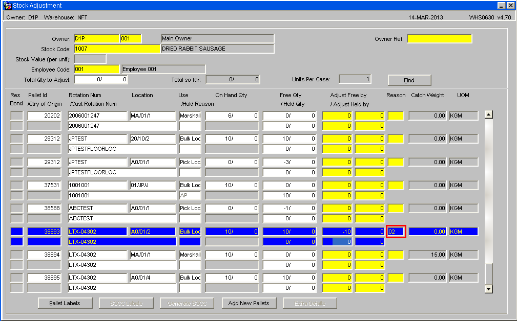 Adjustment Screen