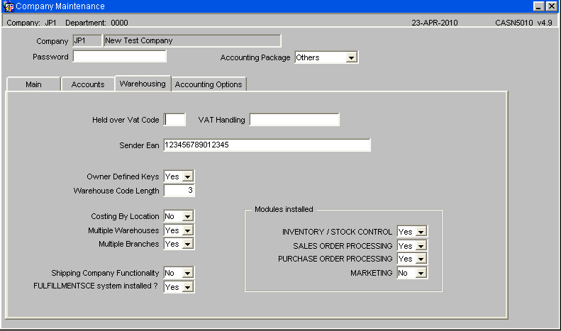 Company Maintenance - Warehousing