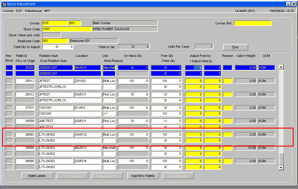 Adjustment Screen