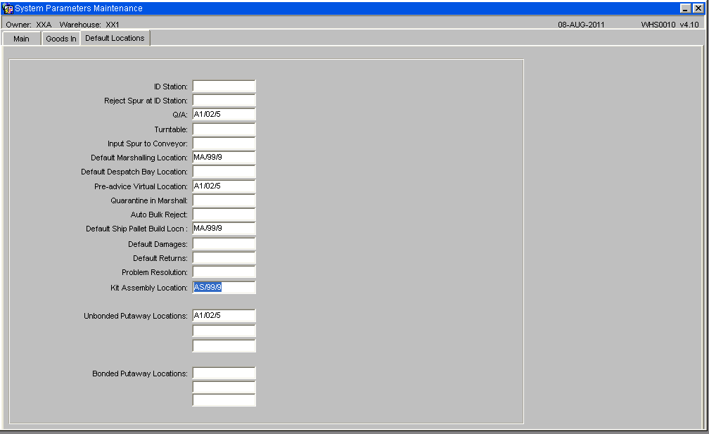 System Parameter Screen