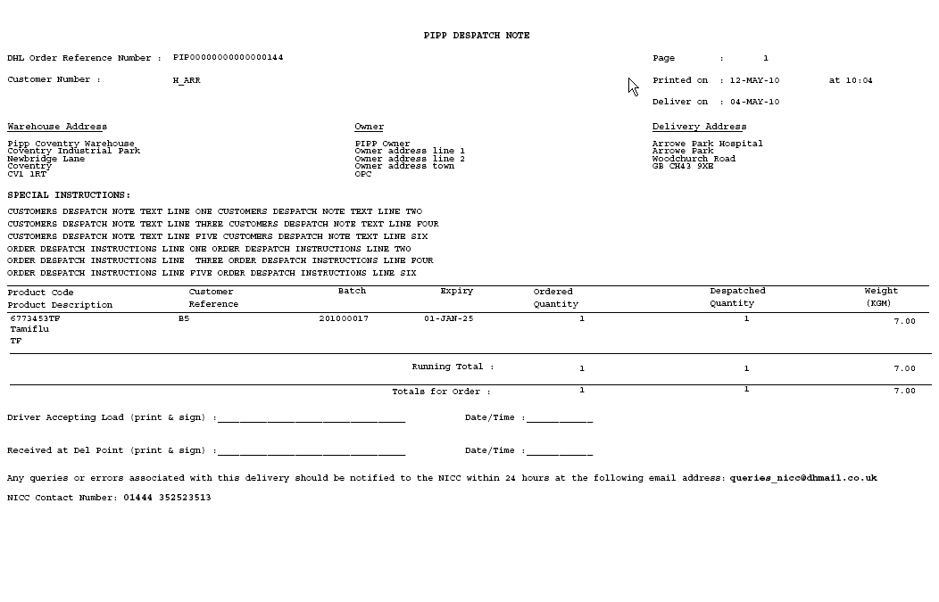 Despatch Notes
