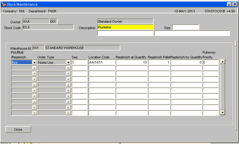 Stock Warehouse, Unbonded Replenishment Locations