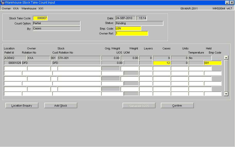Stock Take Count Input