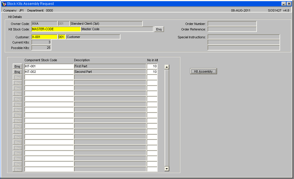 Stock Kit Assembly Screen