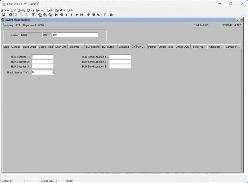 Default Bulk Locations