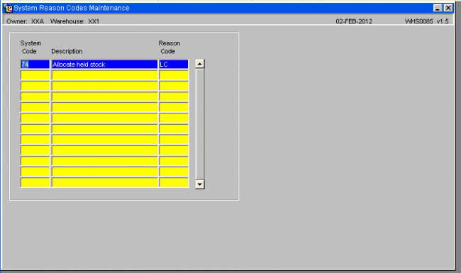 System Reason Code Maintenance