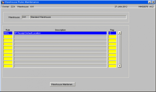 Warehouse Rules Maintenance